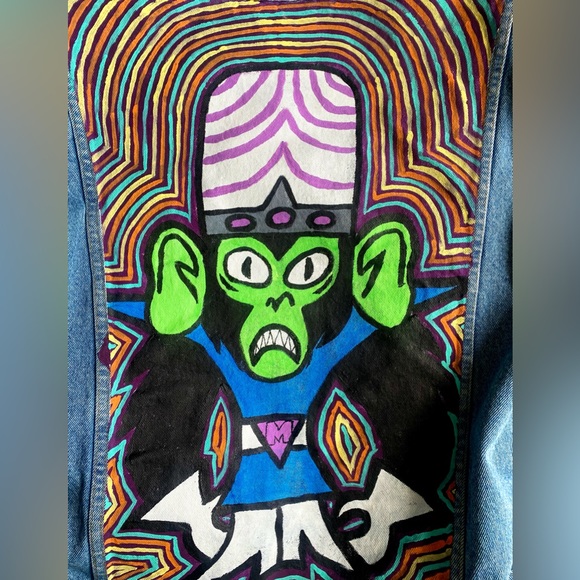 Hand painted XL jean jacket - Mojo Jojo from the Powerpuff Girls - Picture 4 of 6